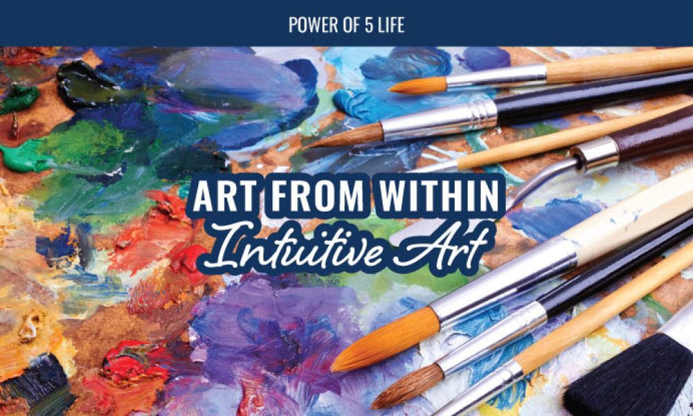 intuitive art blog post graphic featuring an artist's oil paint palette with paint brushes